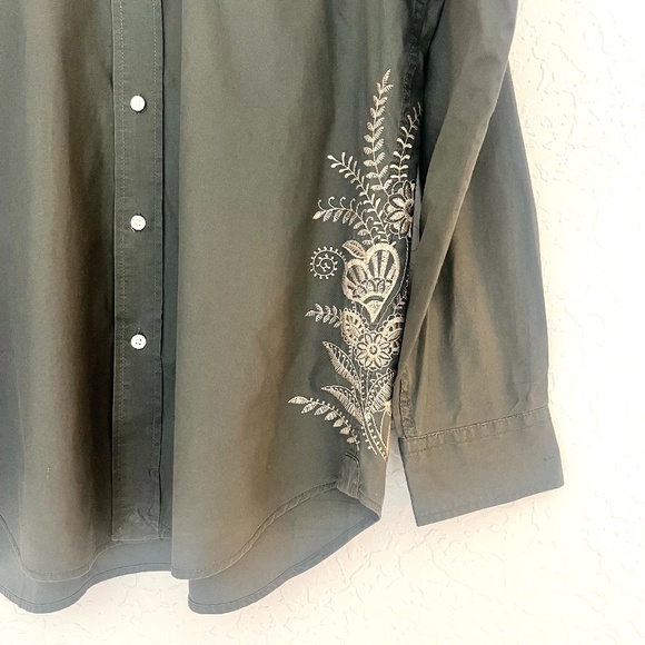 Lucky Brand Mens Long Sleeve Medium Embroidered Shirt Large Brown Tan - Picture 2 of 7